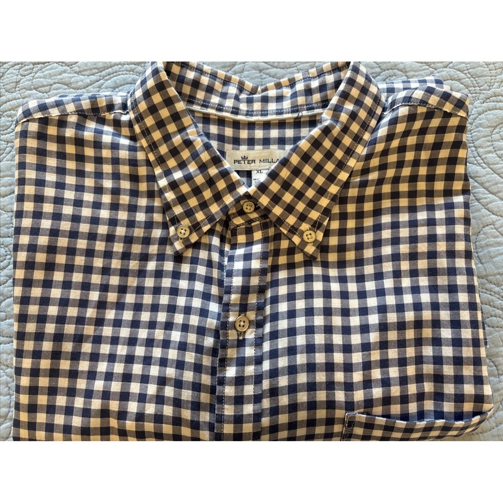 Peter Millar Men's XL Long Sleeve Button Down Blue White Check